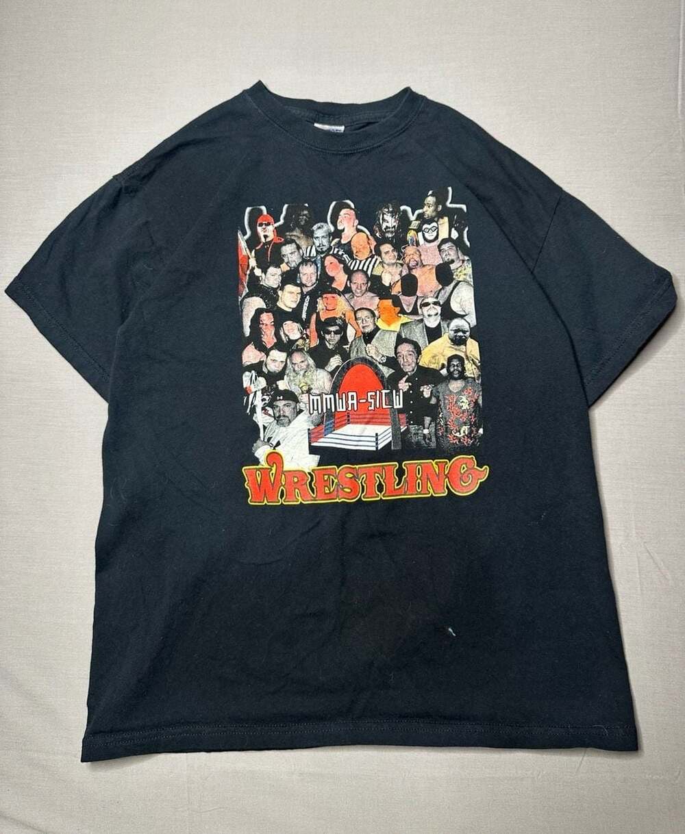 Gildan MMWA-SICW Wrestling Superstars Collage Black T-Shirt Medium
